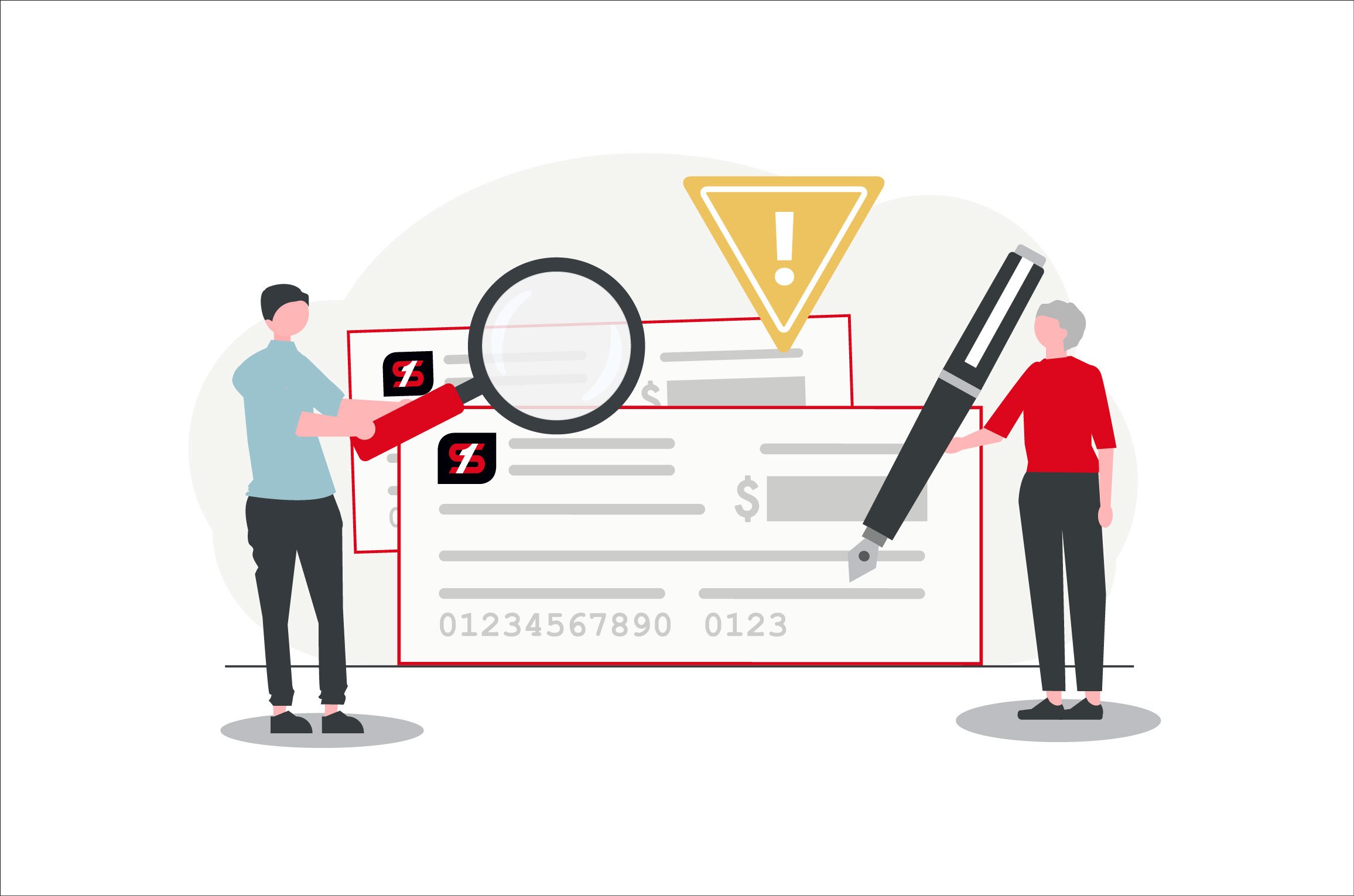 Illustration of two people inspecting a check